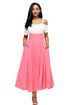 Sexy Pink Retro High Waist Pleated Belted Maxi Skirt